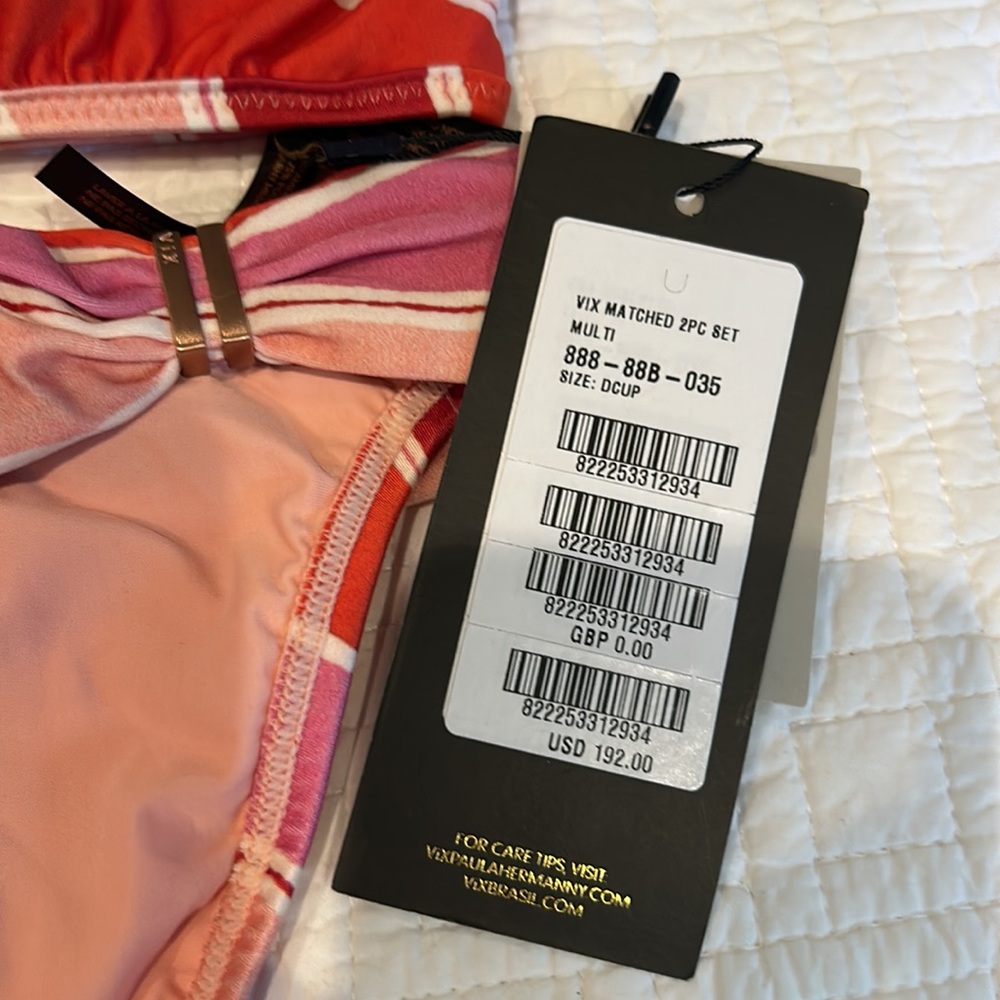 NWT VIX red and pink stripe bikini size small/D cup - Picture 3 of 11